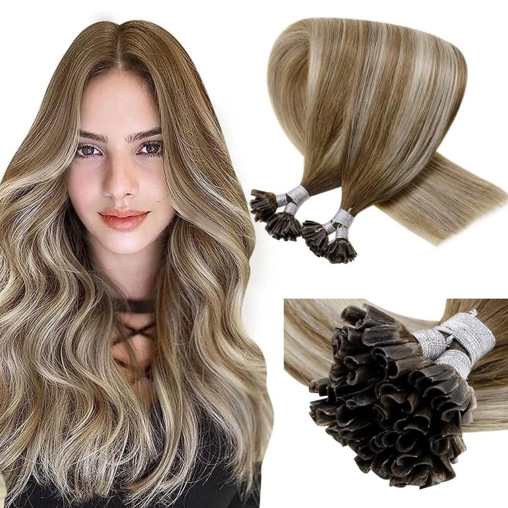 Keratin U Tip Balayage Human Hair Extensions Light Brown 50g/50s 20 Inch